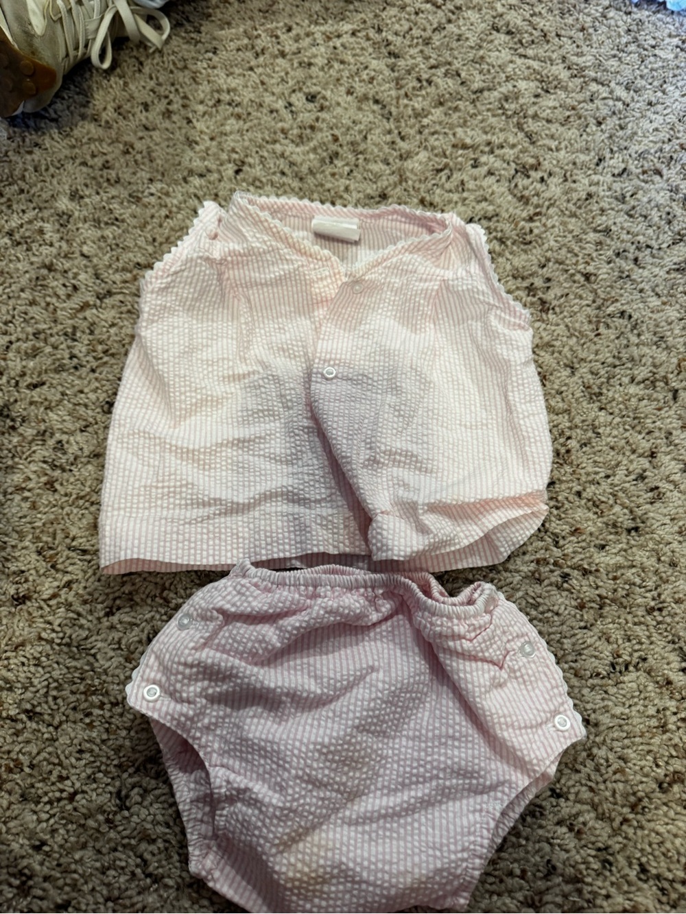 Infant Pink Seersucker Two-Piece Set — Sleeveless Top & Diaper Cover